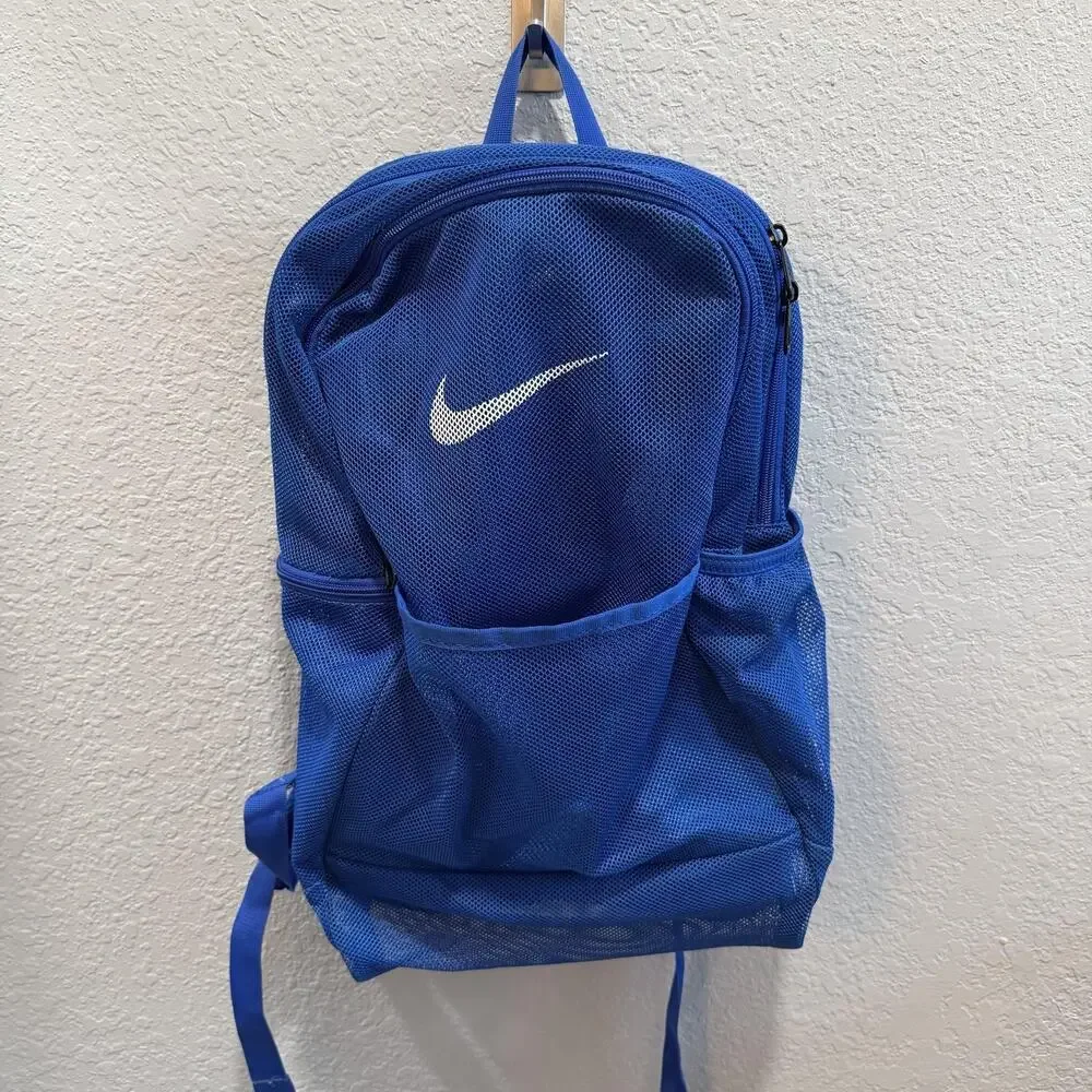Nike Brasilia Blue Mesh See-Through Backpack Swoosh Daypack School Sports Bag